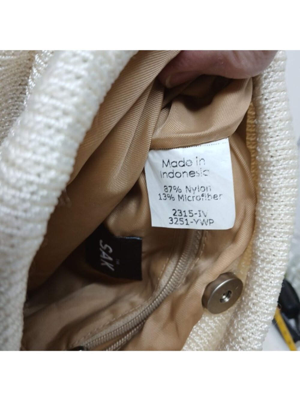 The Sak Womens Ivory Knit Bucket Bag With Double Strap Snap #I-4 - Picture 11 of 15